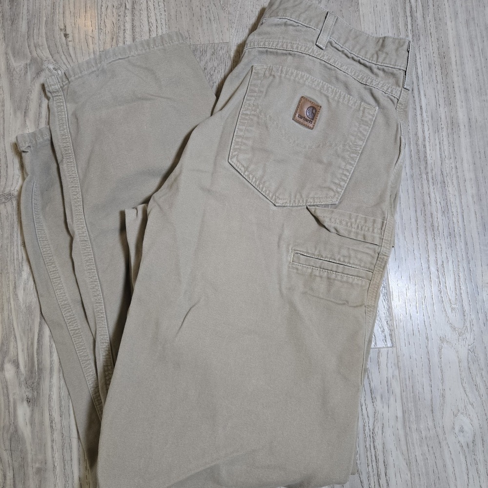 Vtg Carhartt Loose Fit Canvas Carpenter Work Pants Tan 34x36 B159 Gkh Cotton